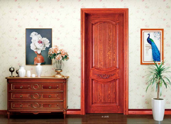 鑫順來X-2016雕花帶扣線修色實木烤漆門