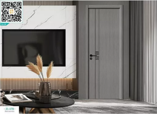 廠價新款鑫順來21-178掃碼輕奢鑲金屬條木門,掃二維碼看裝修風格