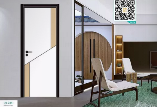 廠價新款鑫順來21-234掃碼叉色木門，掃二維碼看裝修風格