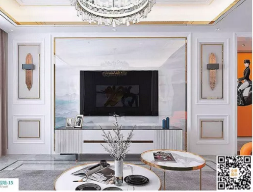廠價上市鑫順來DQ-15掃碼豪華電視墻，掃二維碼看裝修風格