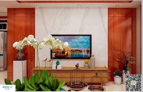 廠價新款鑫順來DQ-17掃碼中式電視墻，掃二維碼看裝修風格